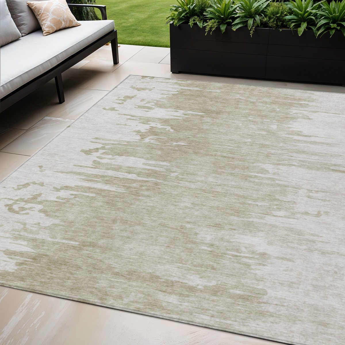 5' X 8' Taupe Beige And Tan Abstract Washable Indoor Outdoor Area Rug-582447-1