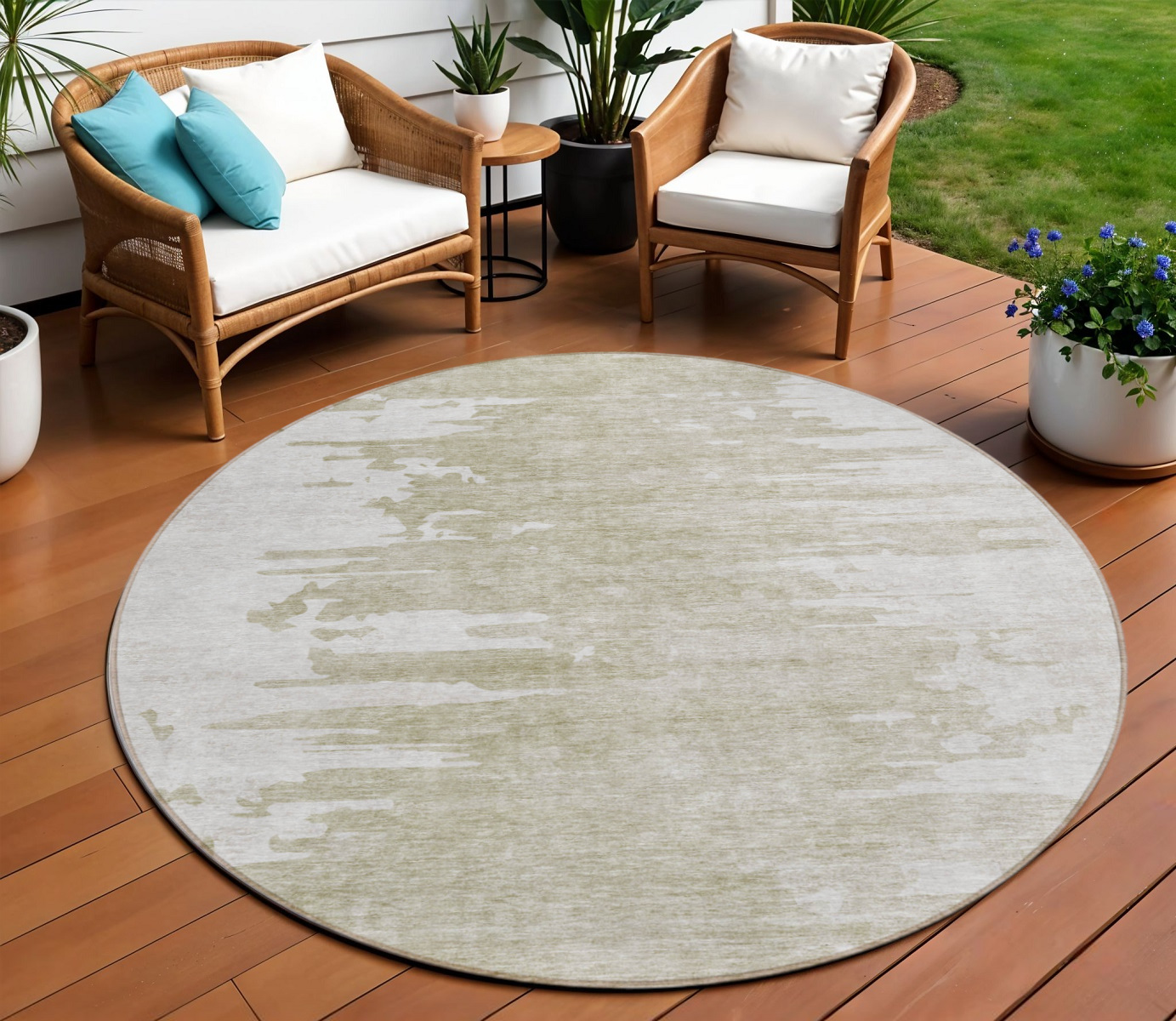8' Taupe Beige And Tan Round Abstract Washable Indoor Outdoor Area Rug-582448-1