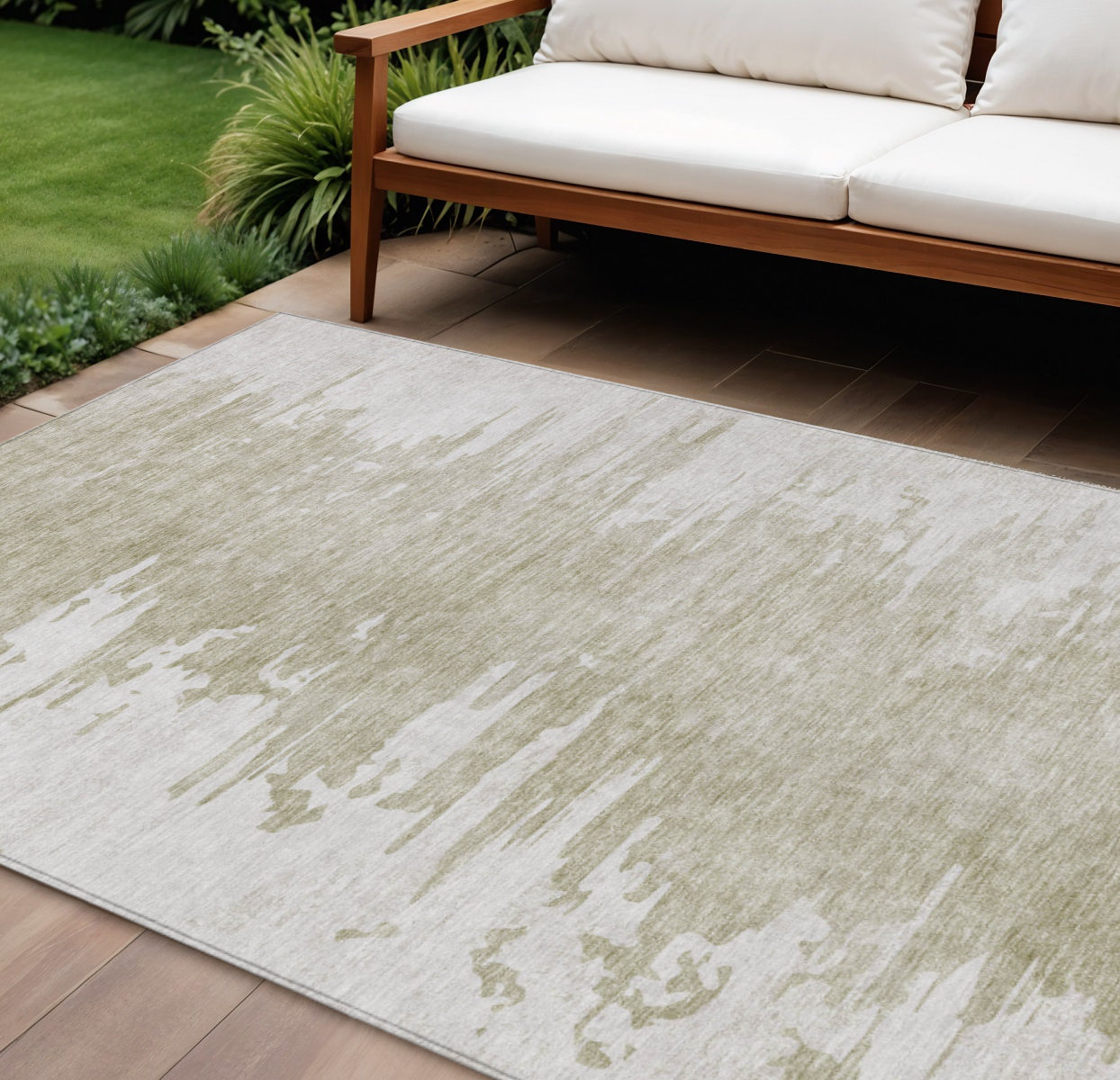 8' X 10' Taupe Beige And Tan Abstract Washable Indoor Outdoor Area Rug-582449-1