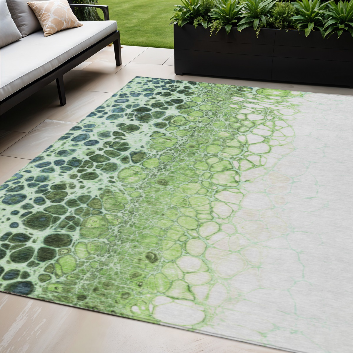 5' X 8' Green And Mint Green Abstract Washable Indoor Outdoor Area Rug-582507-1