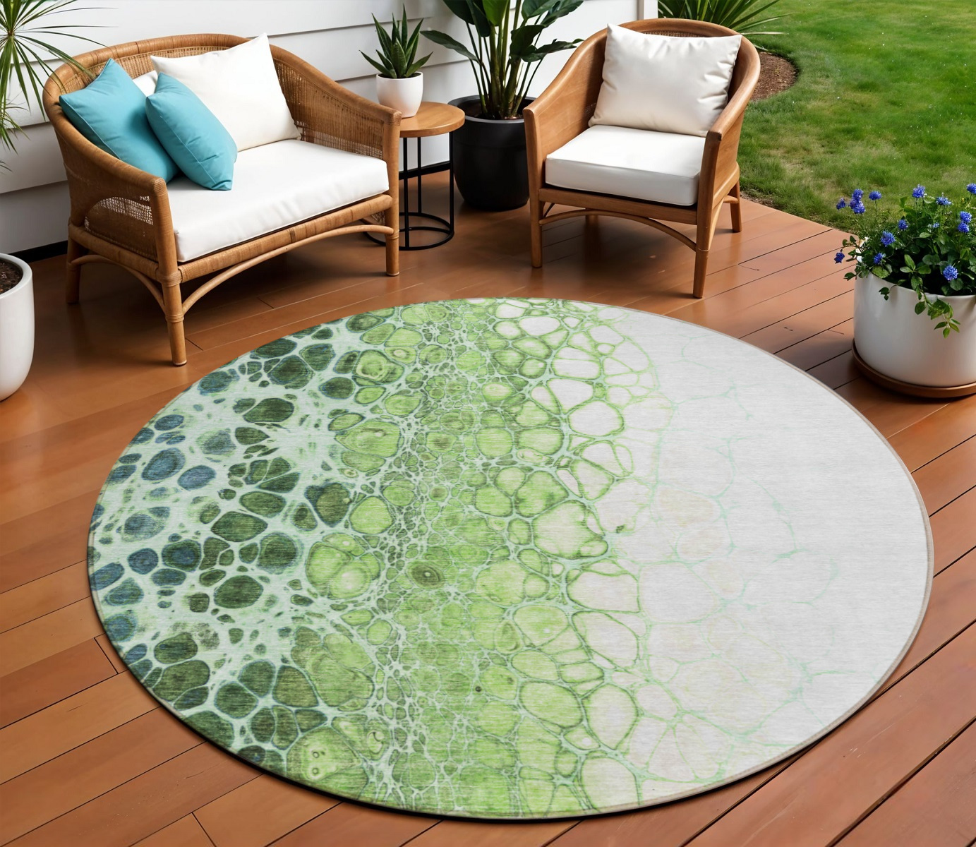 8' Green And Mint Green Round Abstract Washable Indoor Outdoor Area Rug-582508-1