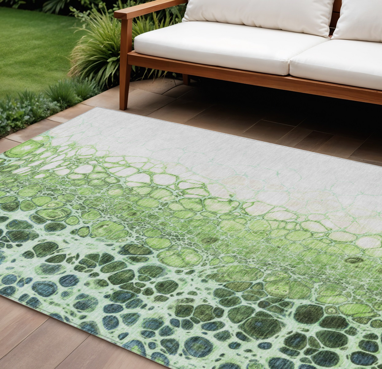 10' X 14' Green And Mint Green Abstract Washable Indoor Outdoor Area Rug-582511-1