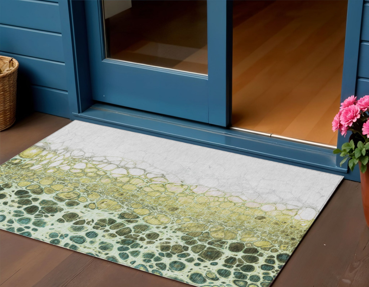 3' X 5' Olive Green And Gold Abstract Washable Indoor Outdoor Area Rug-582530-1
