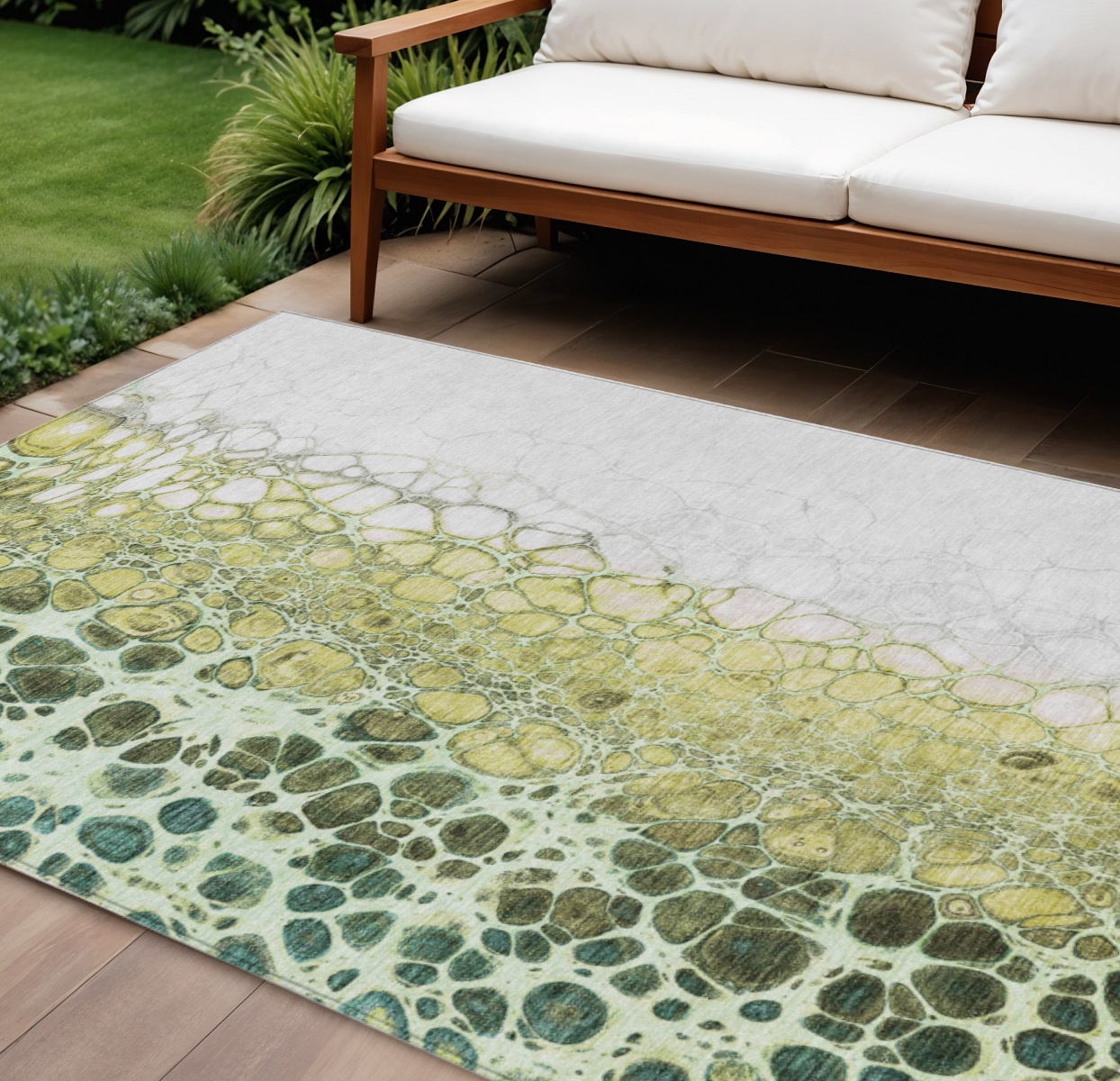 9' X 12' Olive Green And Gold Abstract Washable Indoor Outdoor Area Rug-582534-1