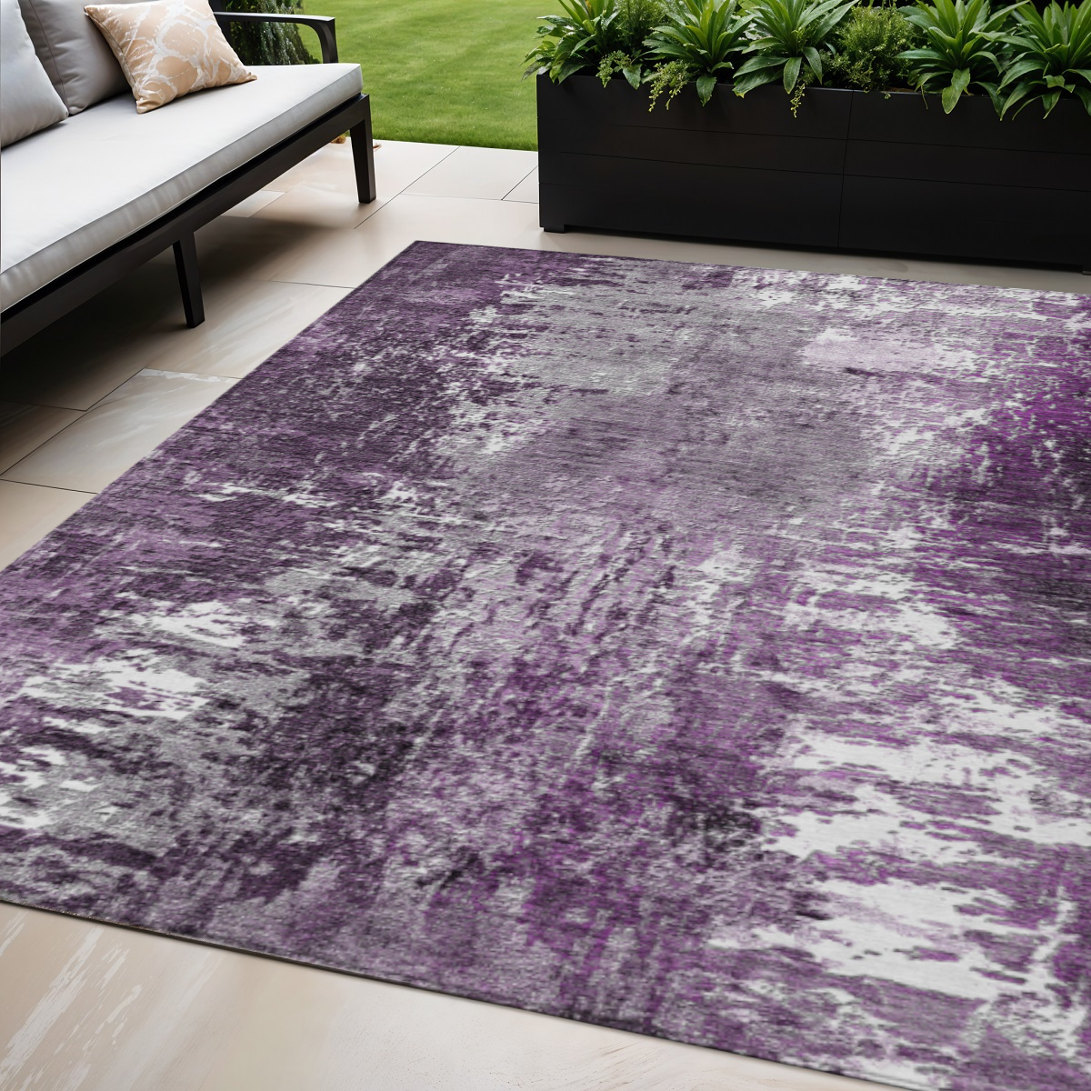 5' X 8' Eggplant Purple And Lavender Abstract Washable Indoor Outdoor Area Rug-582915-1