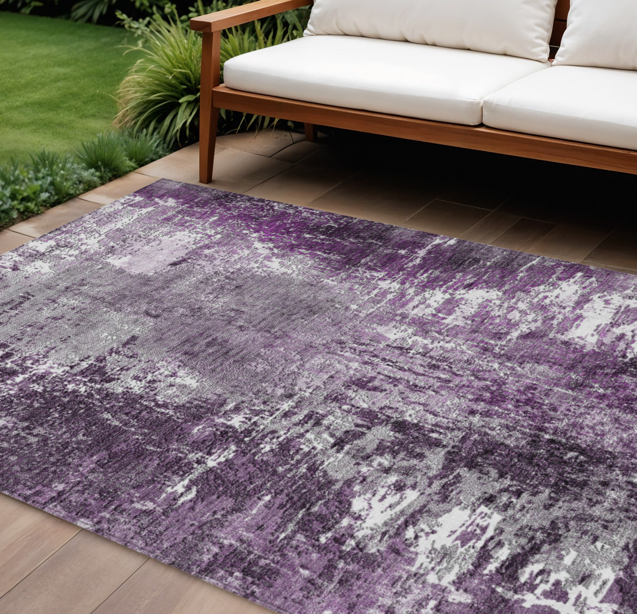8' X 10' Eggplant Purple And Lavender Abstract Washable Indoor Outdoor Area Rug-582917-1
