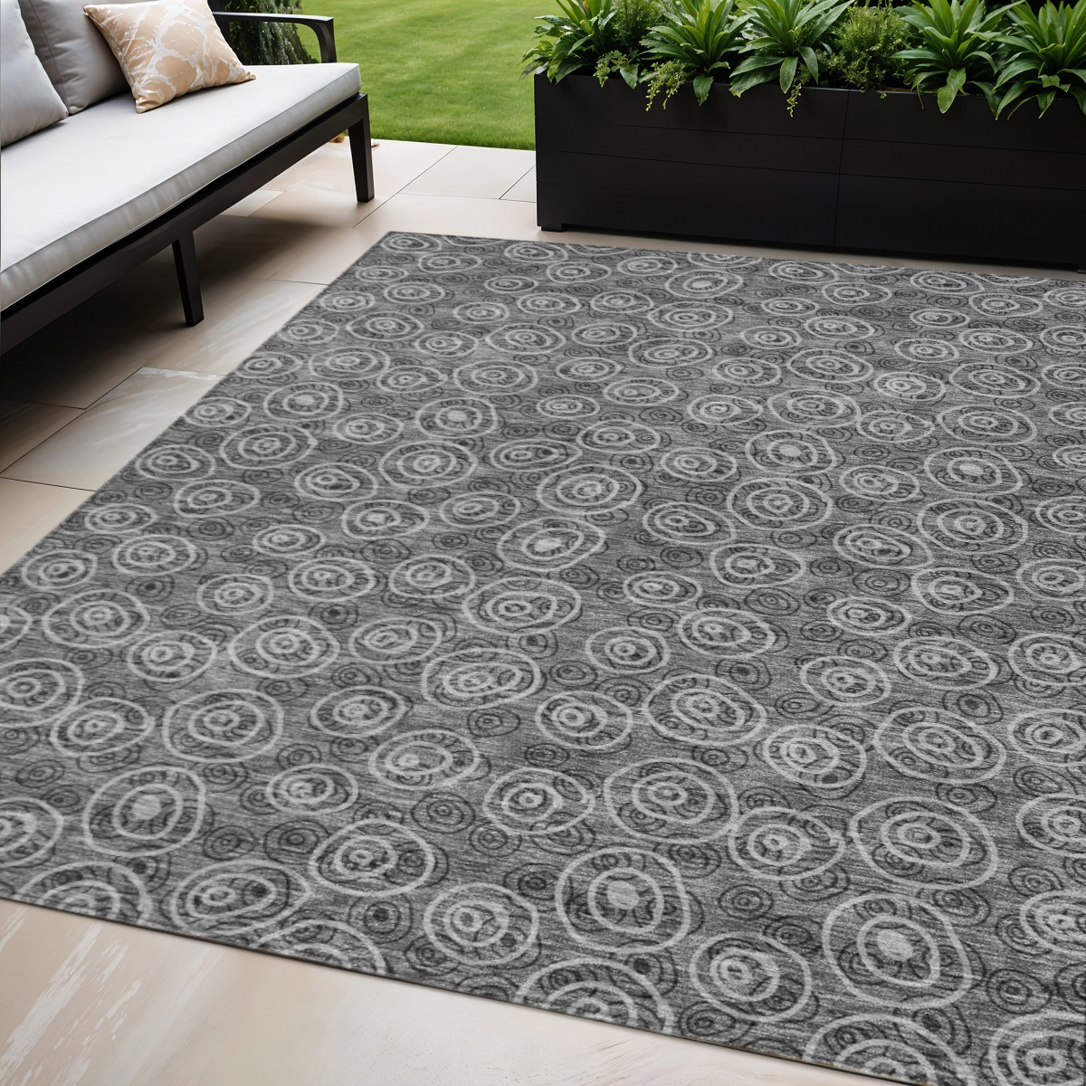 5' X 8' Gray Charcoal And Silver Geometric Washable Indoor Outdoor Area Rug-583355-1