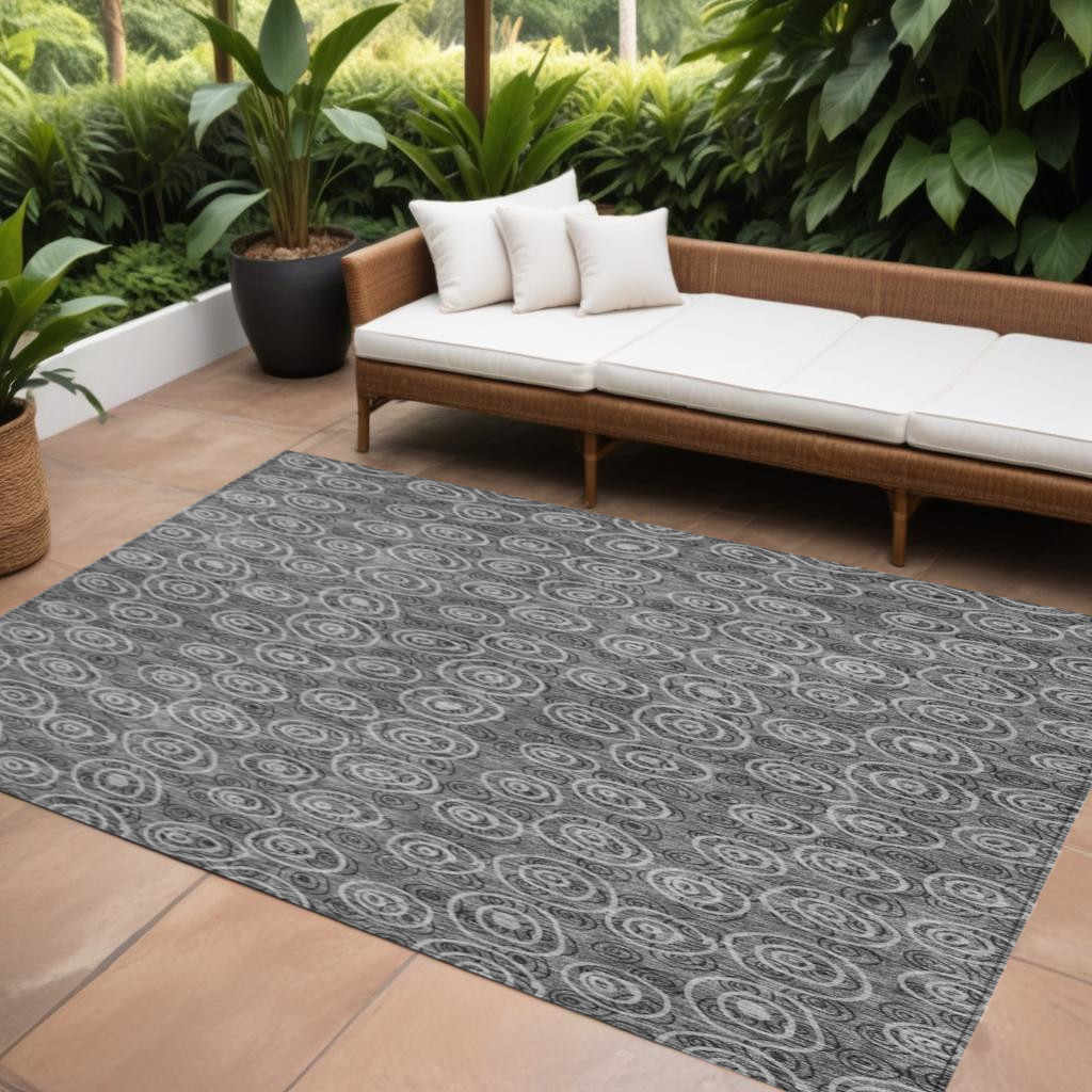 8' X 10' Gray Charcoal And Silver Geometric Washable Indoor Outdoor Area Rug-583357-1