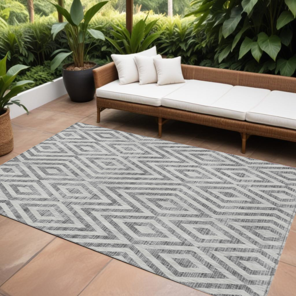 9' X 12' Gray Silver And Ivory Geometric Washable Indoor Outdoor Area Rug-583718-1