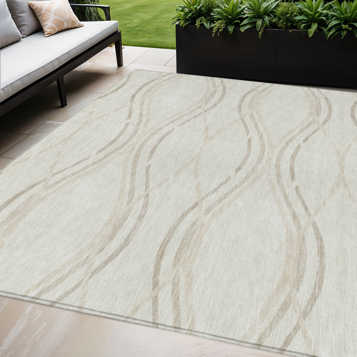 5' X 8' Ivory Beige And Taupe Abstract Washable Indoor Outdoor Area Rug-585263-1