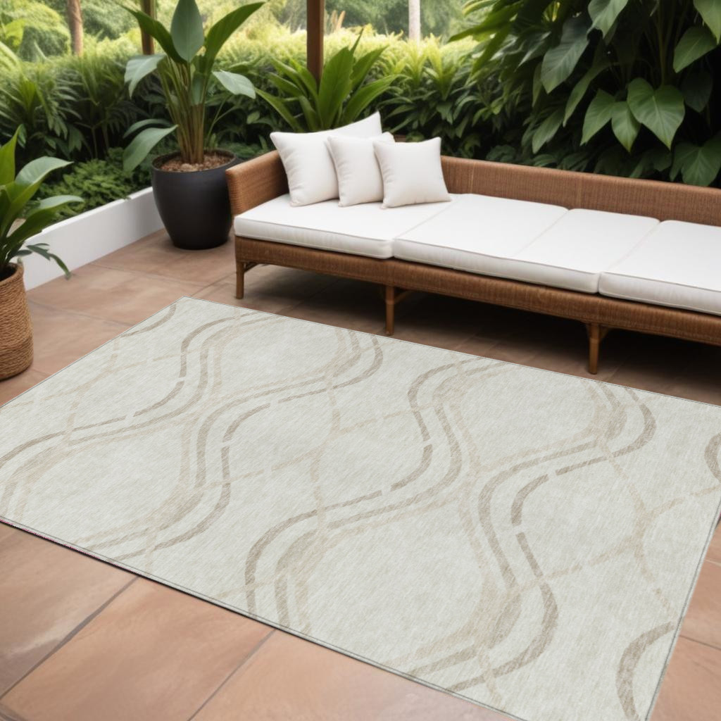 8' X 10' Ivory Beige And Taupe Abstract Washable Indoor Outdoor Area Rug-585265-1