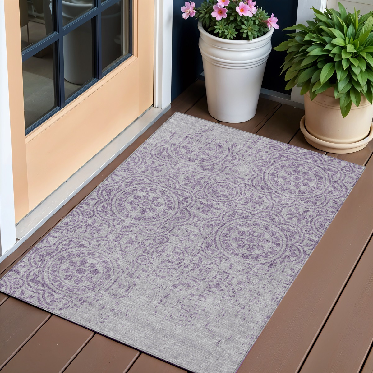 3' X 5' Lavender And Lilac Medallion Washable Indoor Outdoor Area Rug-585352-1