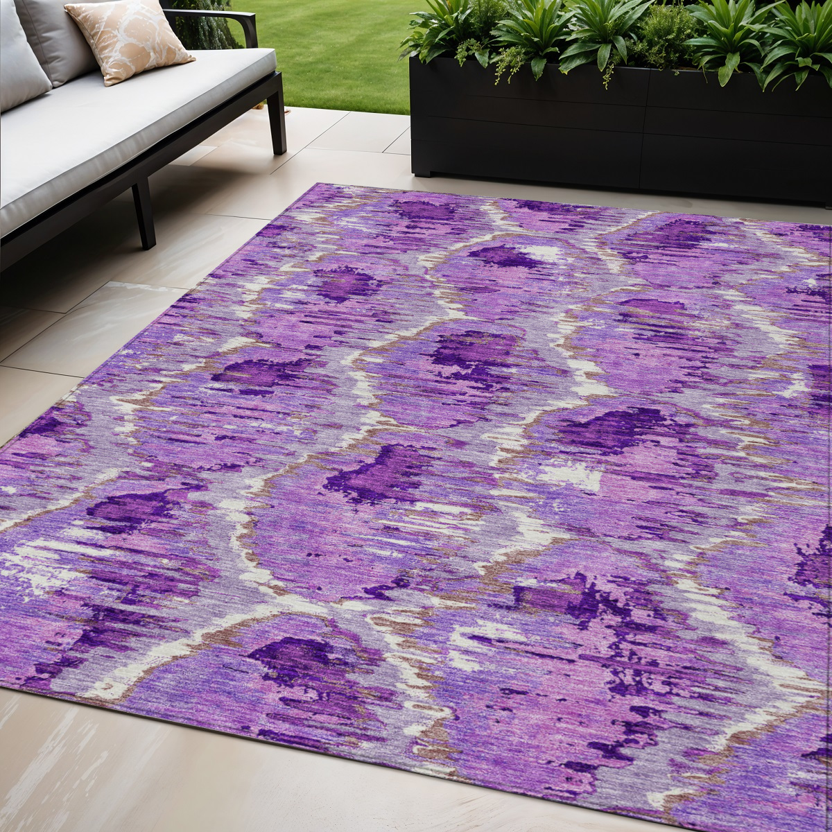 5' X 8' Lavender Purple And Ivory Abstract Washable Indoor Outdoor Area Rug-586031-1