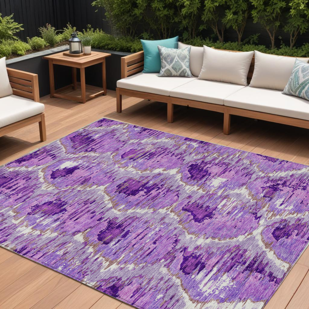 10' X 14' Lavender Purple And Ivory Abstract Washable Indoor Outdoor Area Rug-586035-1