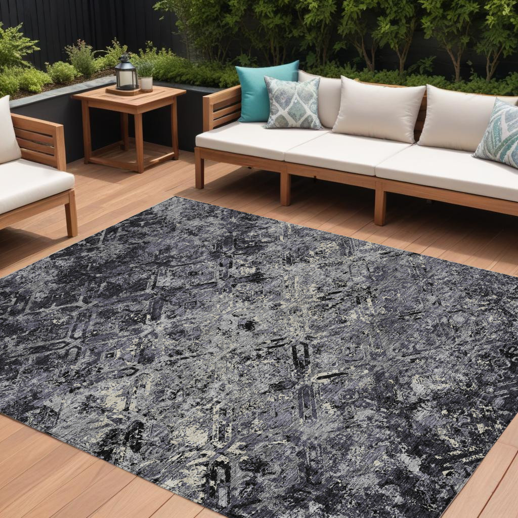 10' X 14' Black Gray And Silver Geometric Washable Indoor Outdoor Area Rug-586065-1