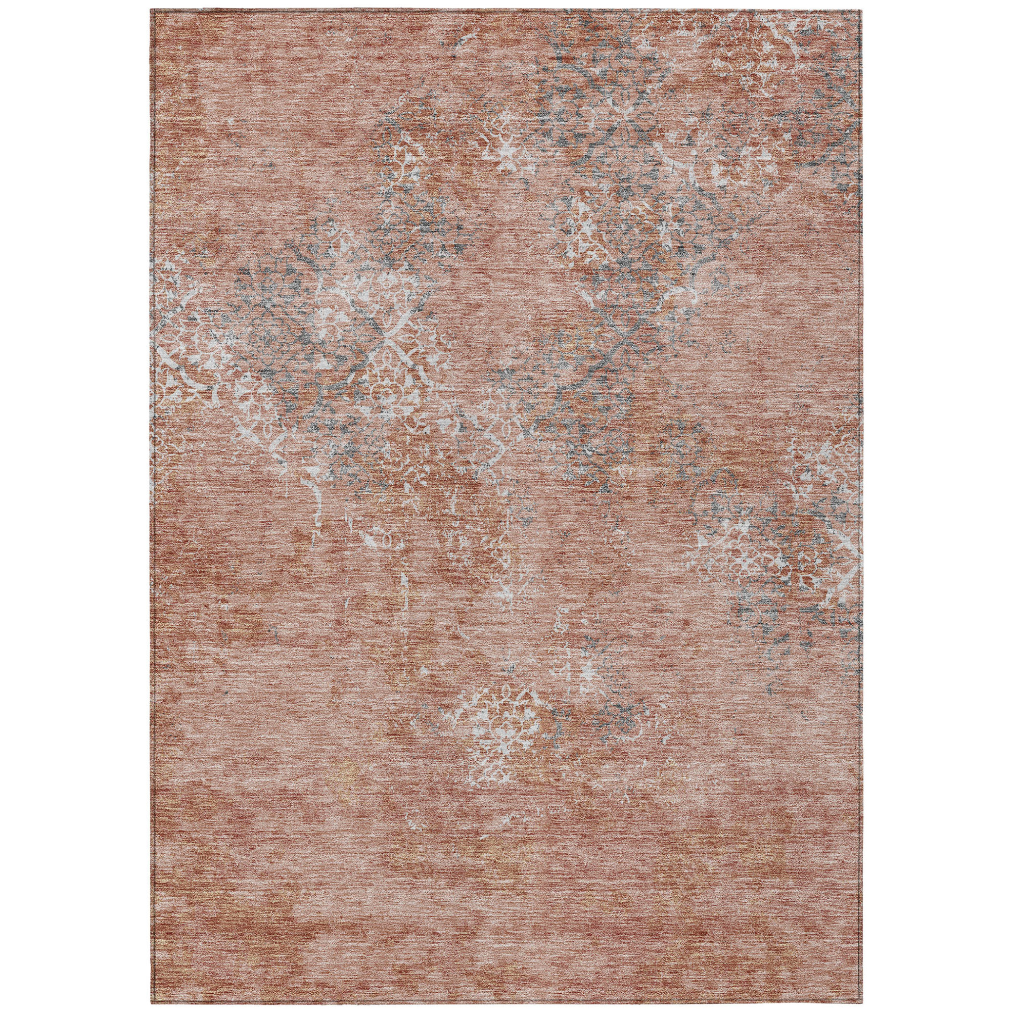 5' X 8' Gray And Ivory Floral Indoor Outdoor Area Rug