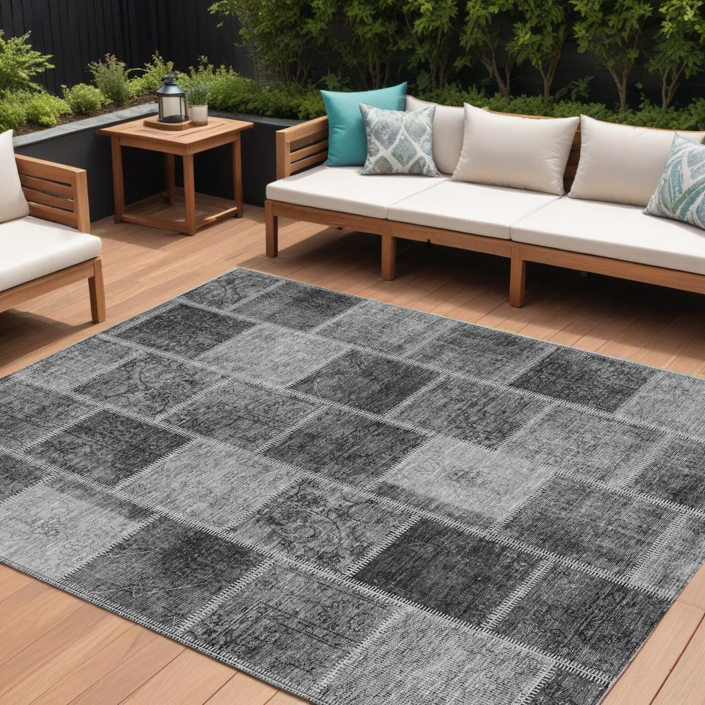 8' X 10' Gray Charcoal And Silver Patchwork Washable Indoor Outdoor Area Rug-586315-1