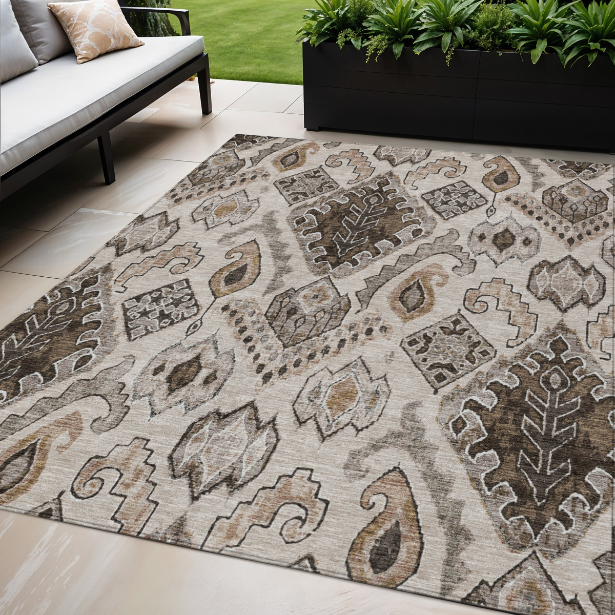 5' X 8' Brown And Beige Moroccan Washable Indoor Outdoor Area Rug-586433-1