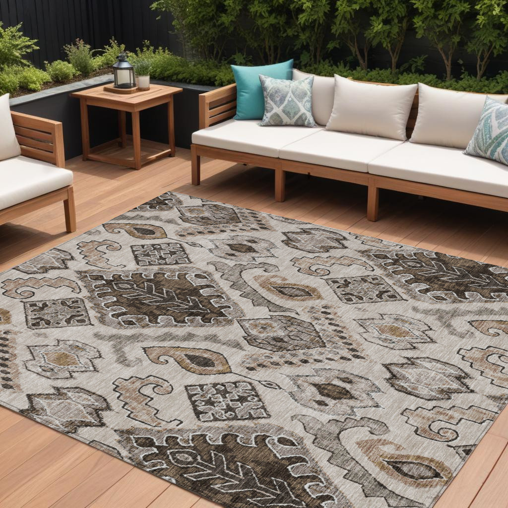 9' X 12' Brown And Beige Moroccan Washable Indoor Outdoor Area Rug-586436-1