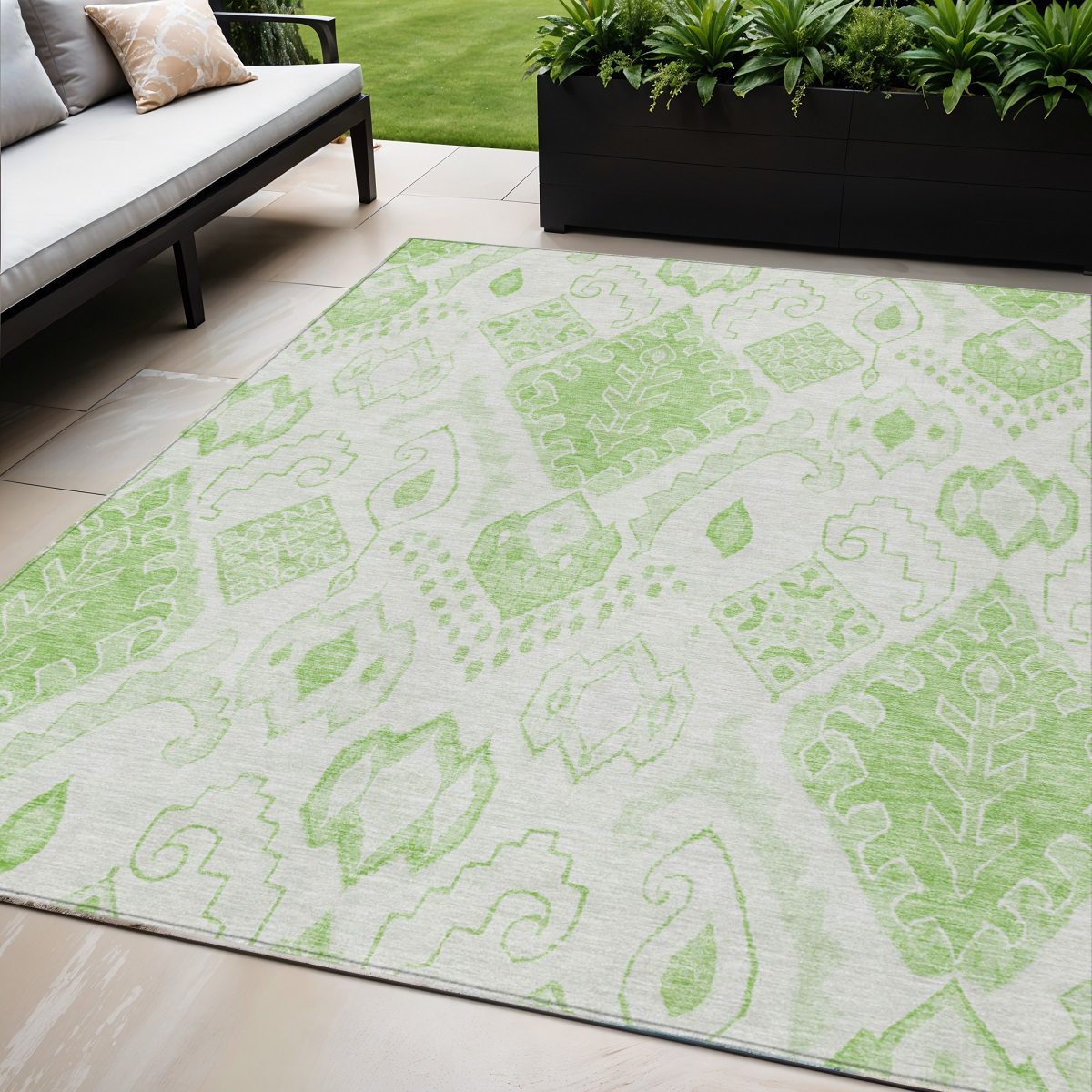 5' X 8' Artichoke Green Mint Green And Ivory Moroccan Washable Indoor Outdoor Area Rug-586445-1