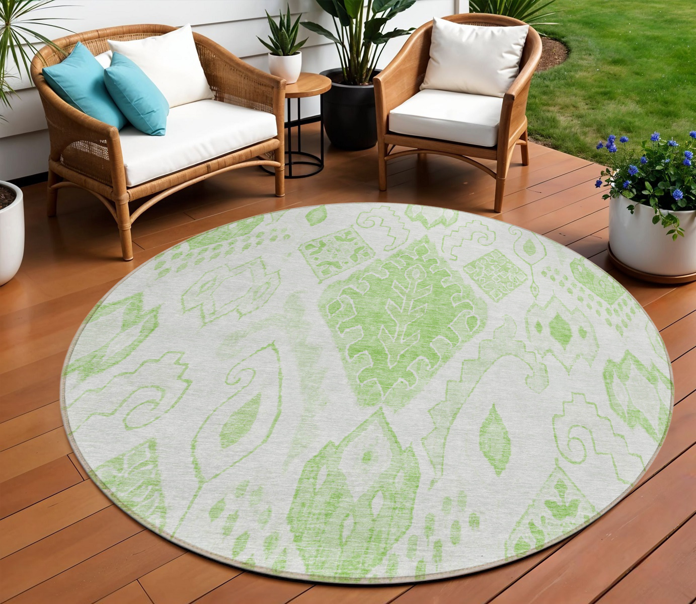 8' Artichoke Green Mint Green And Ivory Round Moroccan Washable Indoor Outdoor Area Rug-586446-1
