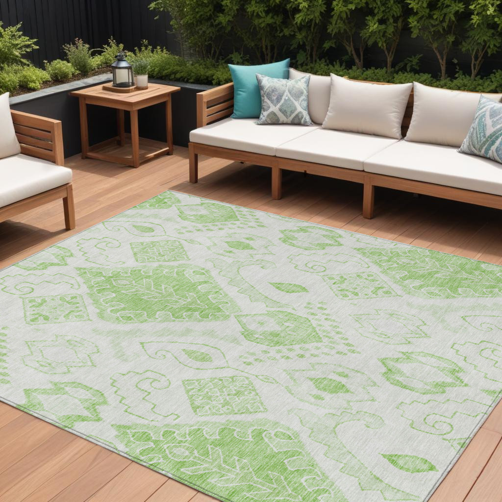 9' X 12' Artichoke Green Mint Green And Ivory Moroccan Washable Indoor Outdoor Area Rug-586448-1