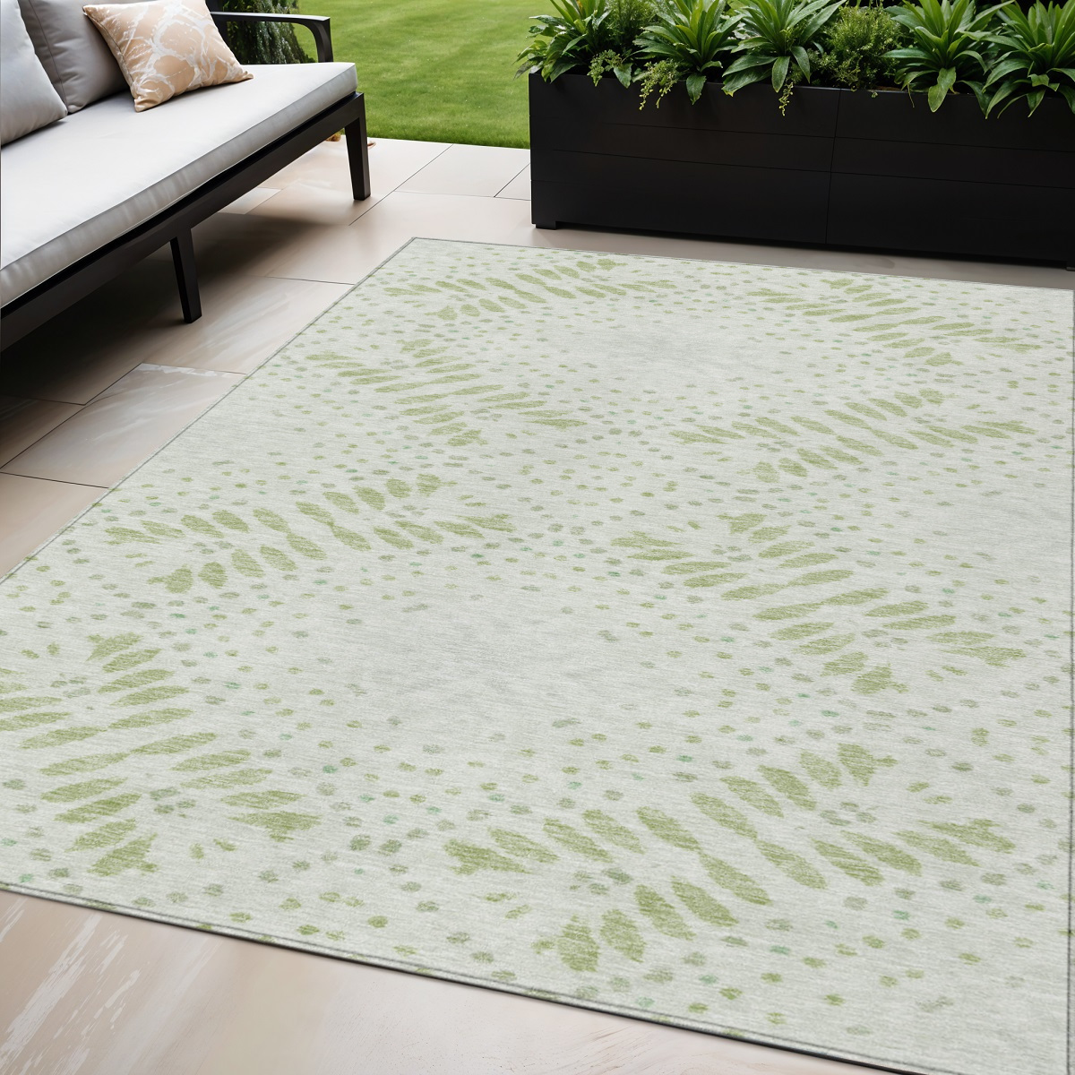 5' X 8' Artichoke Green And Fern Green Floral Washable Indoor Outdoor Area Rug-586559-1