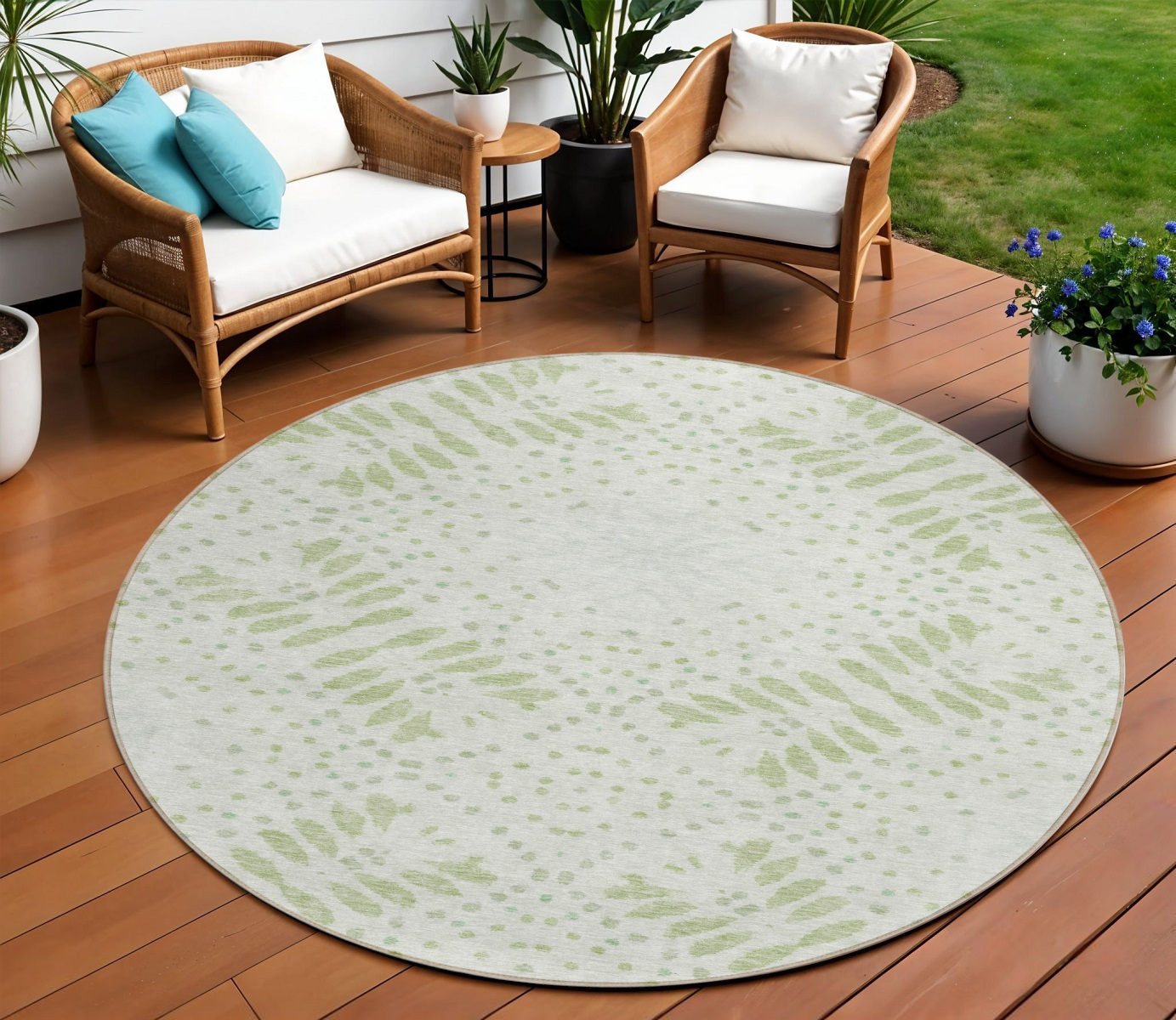 8' Artichoke Green And Fern Green Round Floral Washable Indoor Outdoor Area Rug-586560-1