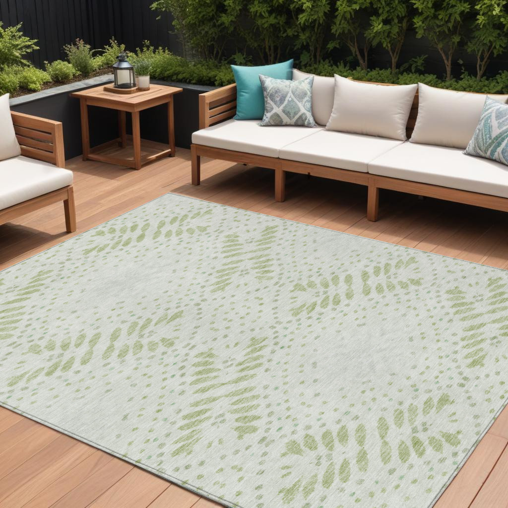 8' X 10' Artichoke Green And Fern Green Floral Washable Indoor Outdoor Area Rug-586561-1