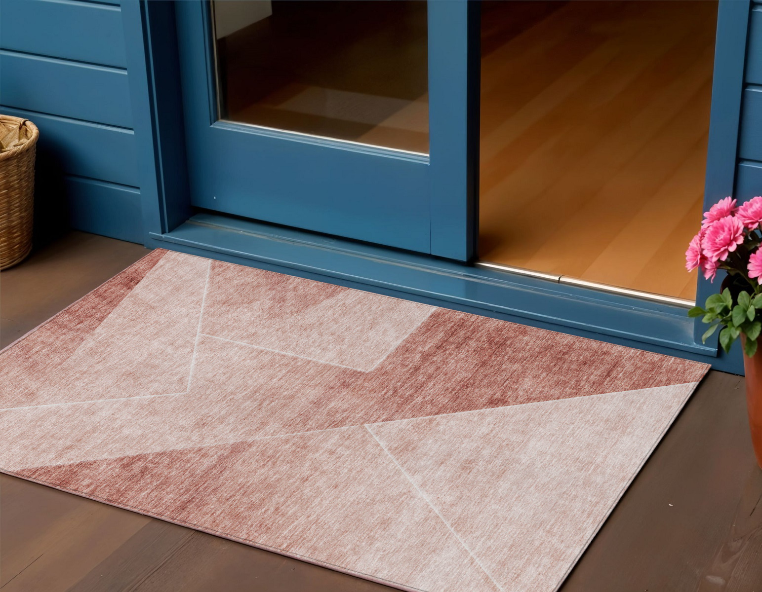3' X 5' Salmon And Ivory Abstract Washable Indoor Outdoor Area Rug-586624-1