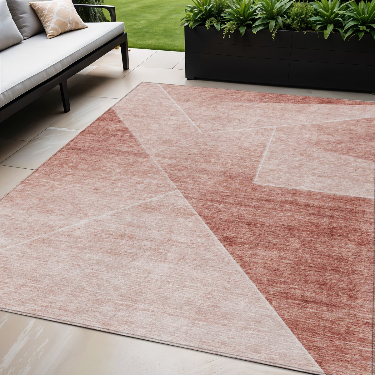 5' X 8' Salmon And Ivory Abstract Washable Indoor Outdoor Area Rug-586625-1