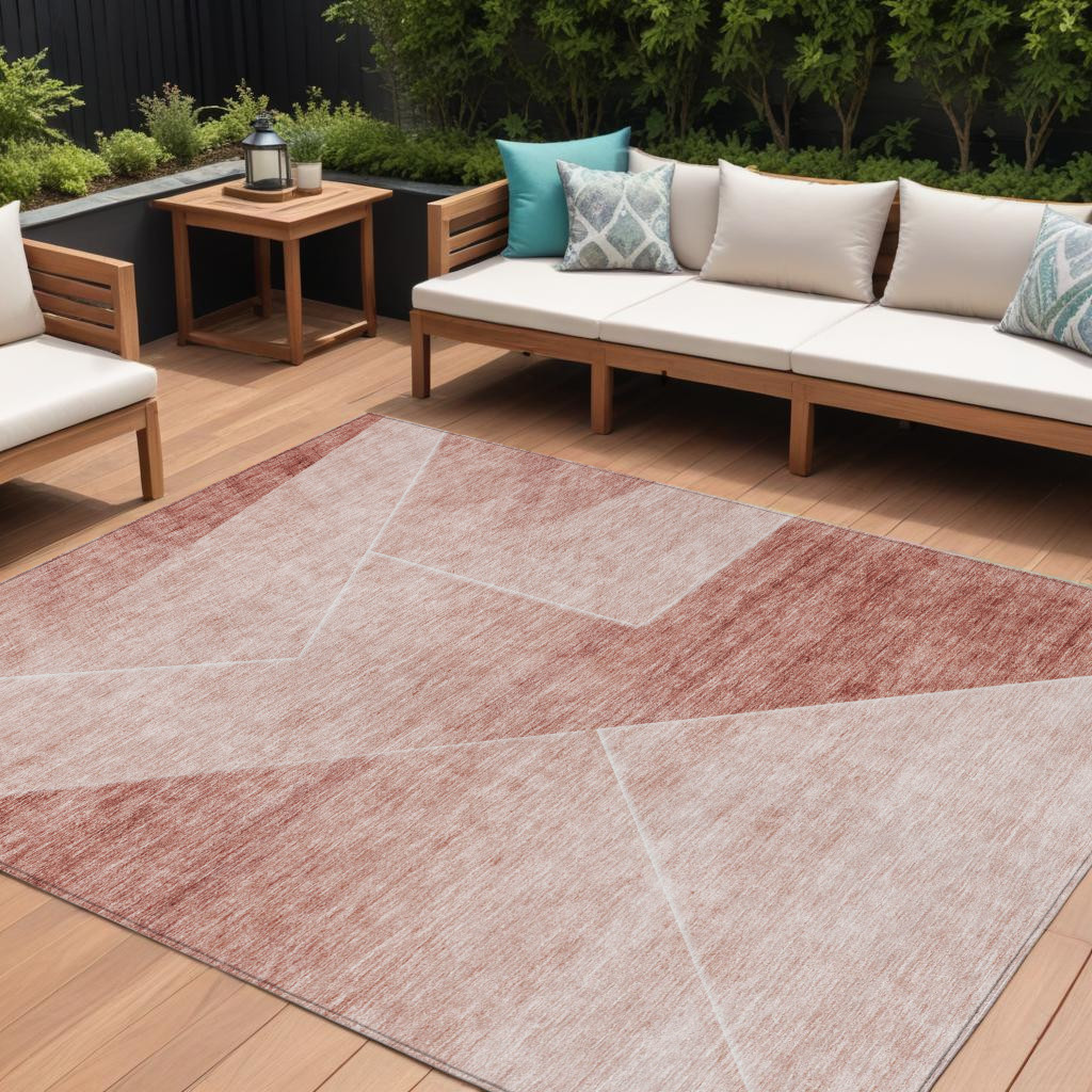 10' X 14' Salmon And Ivory Abstract Washable Indoor Outdoor Area Rug-586629-1