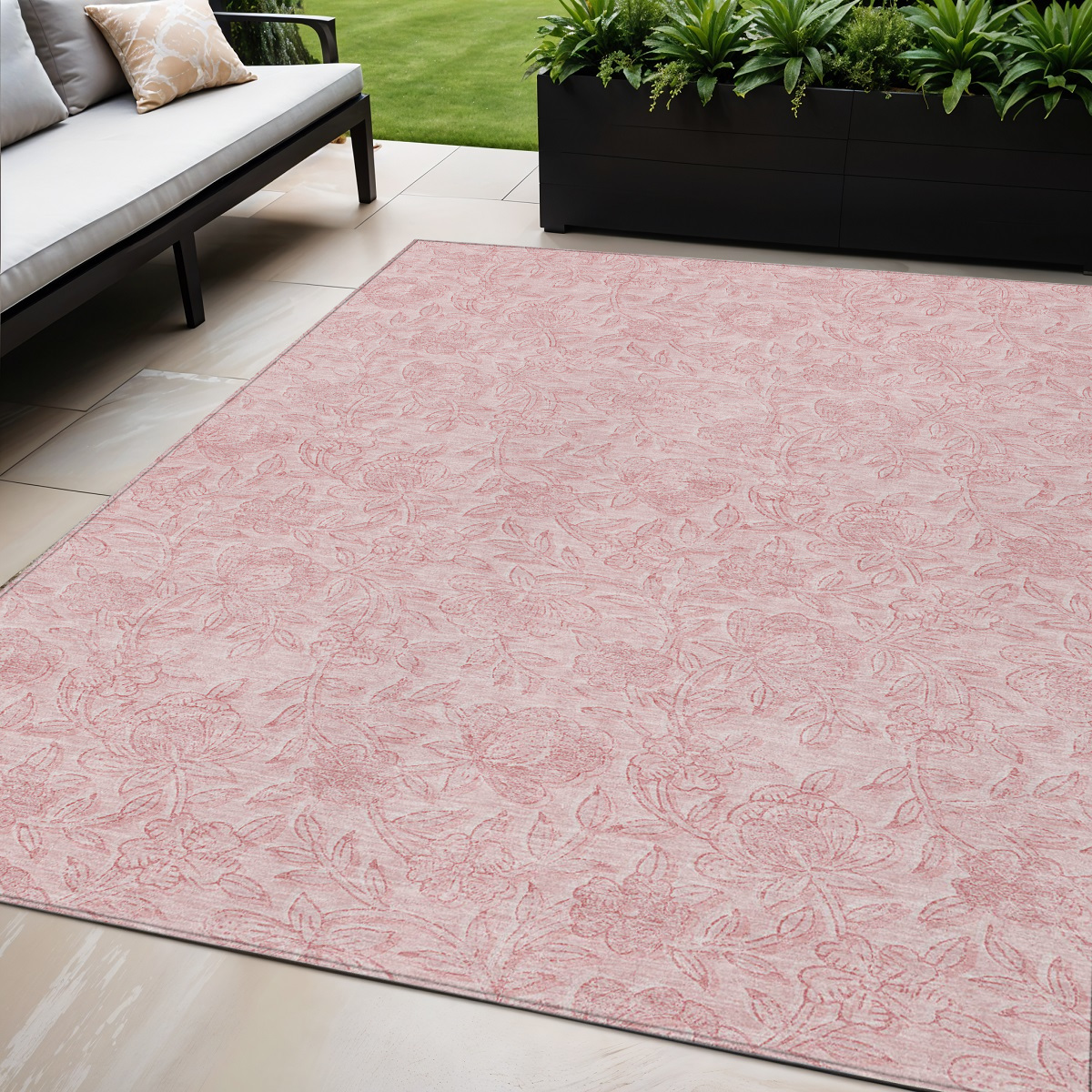 5' X 8' Pink And Red Floral Washable Indoor Outdoor Area Rug-586715-1