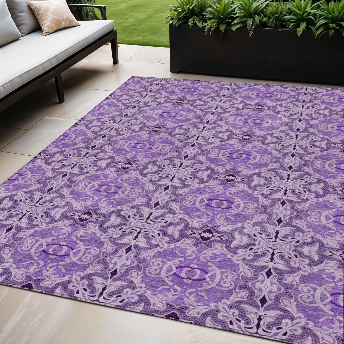 5' X 8' Purple And Lavender Medallion Washable Indoor Outdoor Area Rug-586763-1