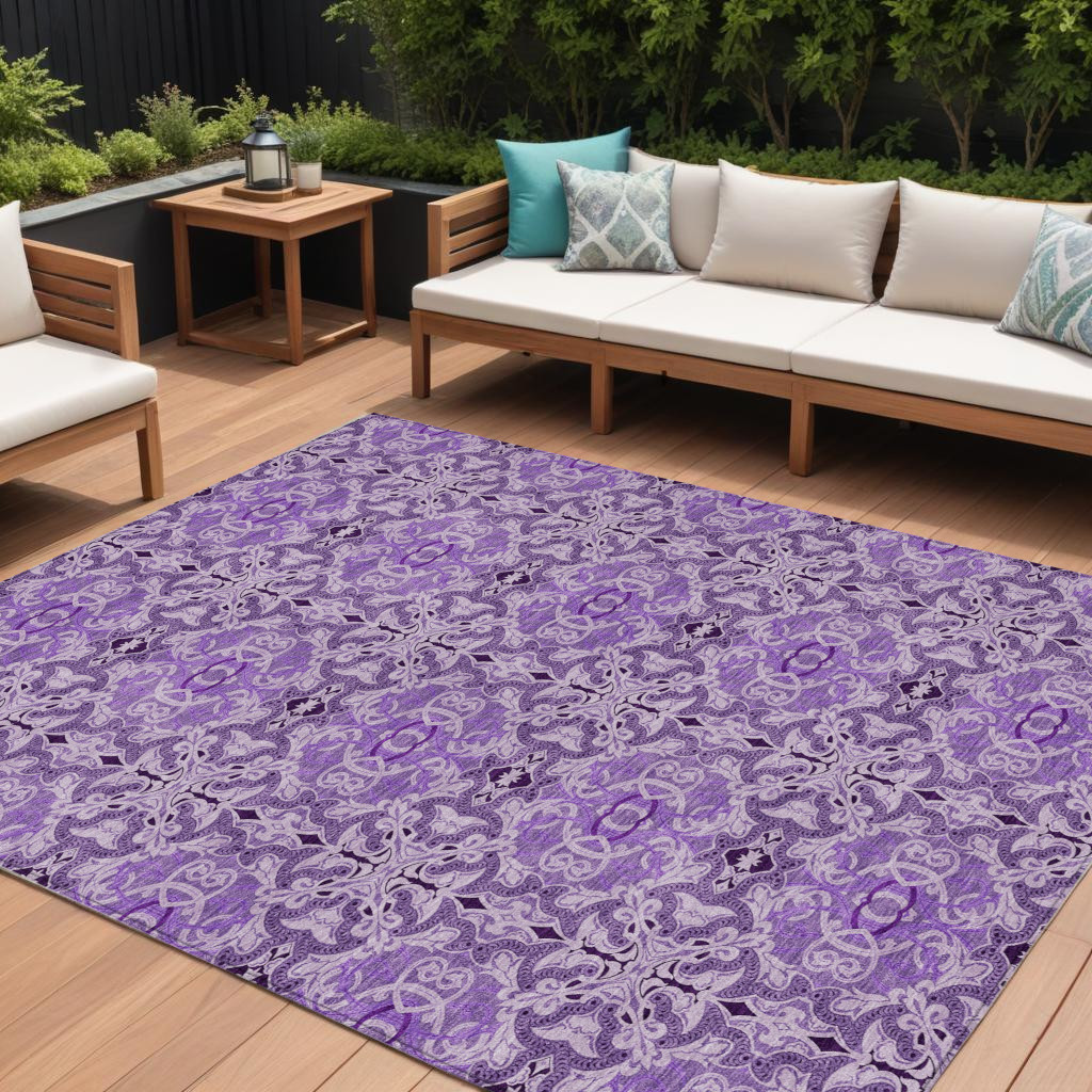 8' X 10' Purple And Lavender Medallion Washable Indoor Outdoor Area Rug-586765-1