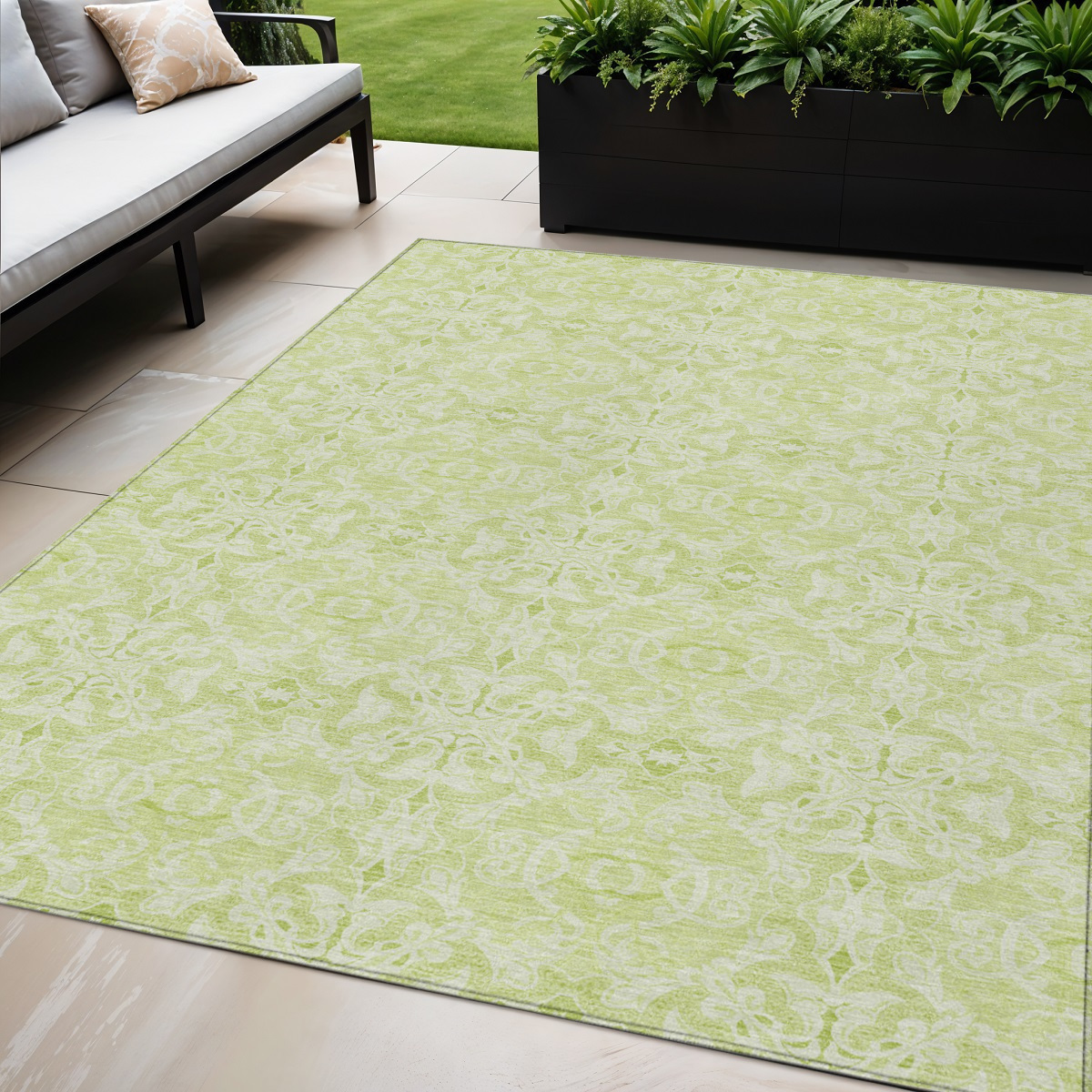 5' X 8' Artichoke Green And Green Medallion Washable Indoor Outdoor Area Rug-586781-1