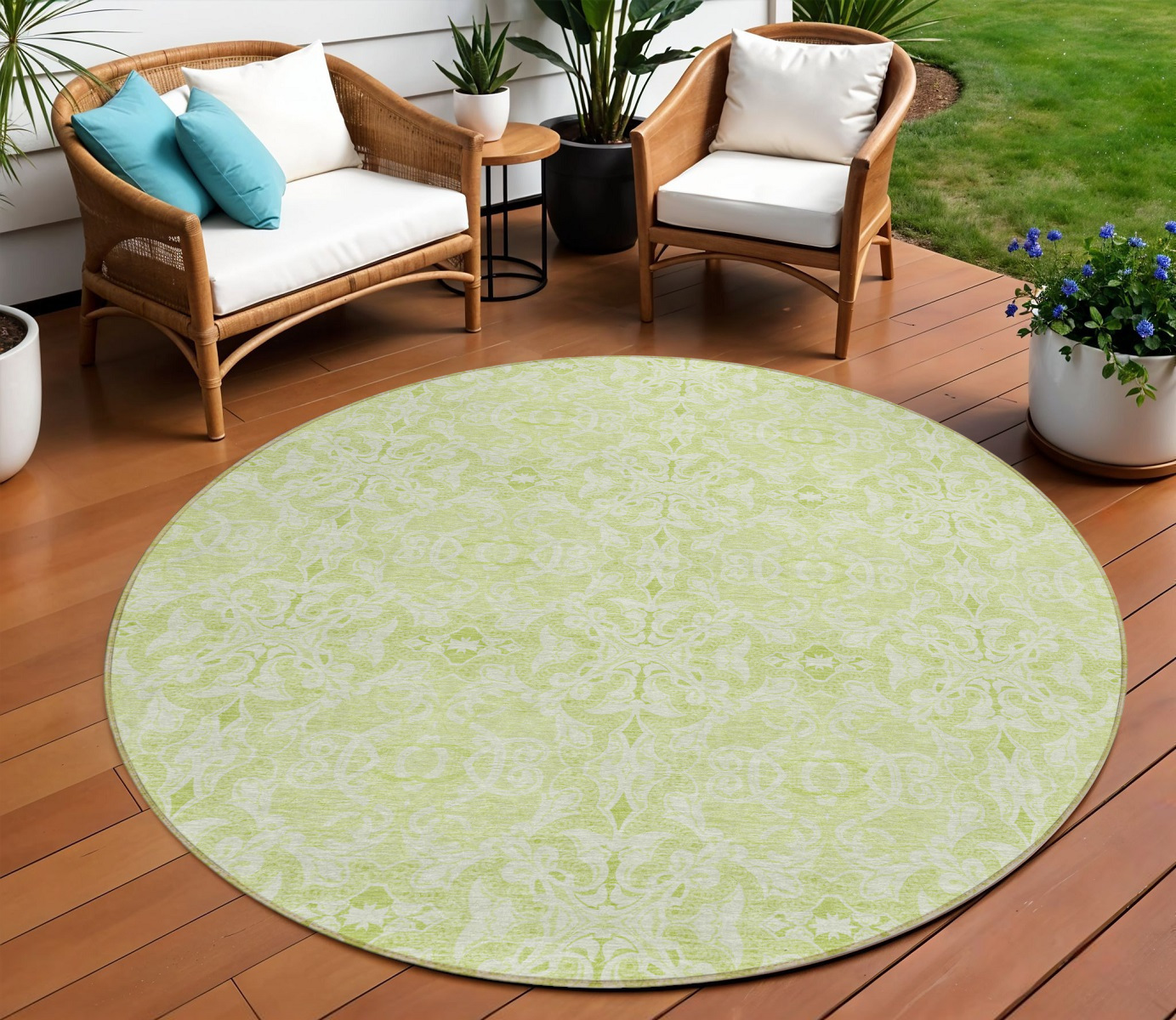 8' Artichoke Green And Green Round Medallion Washable Indoor Outdoor Area Rug-586782-1