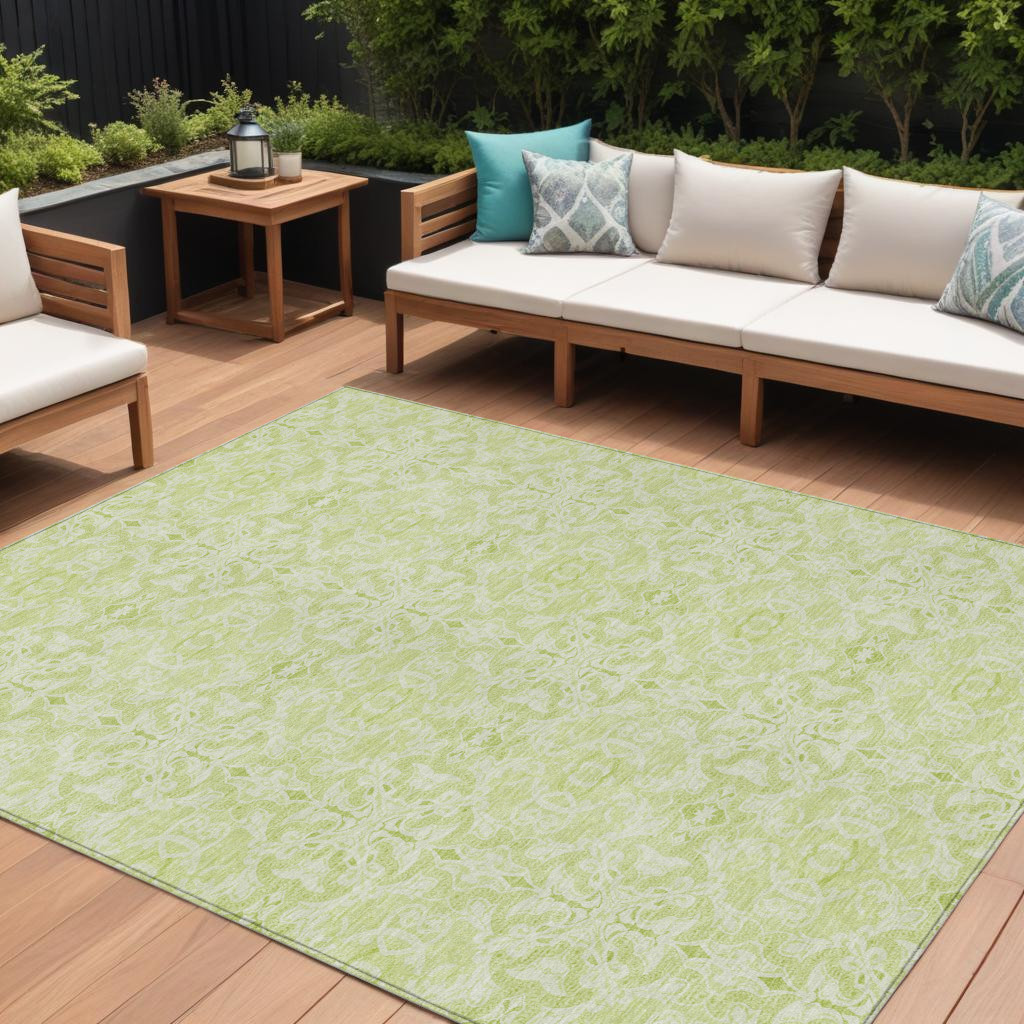 9' X 12' Artichoke Green And Green Medallion Washable Indoor Outdoor Area Rug-586784-1