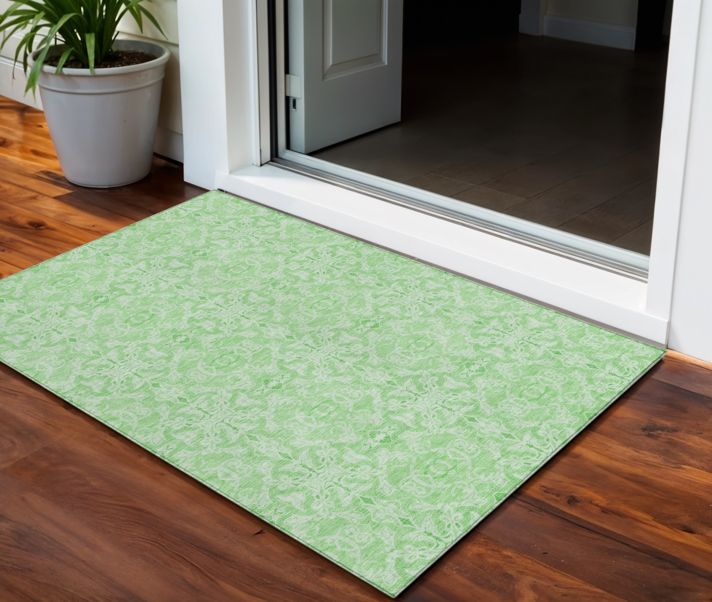 3' X 5' Lime Green And Green Medallion Washable Indoor Outdoor Area Rug-586792-1