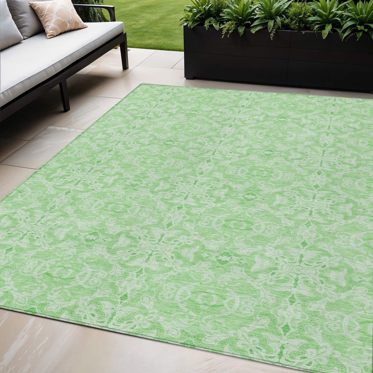 5' X 8' Lime Green And Green Medallion Washable Indoor Outdoor Area Rug-586793-1