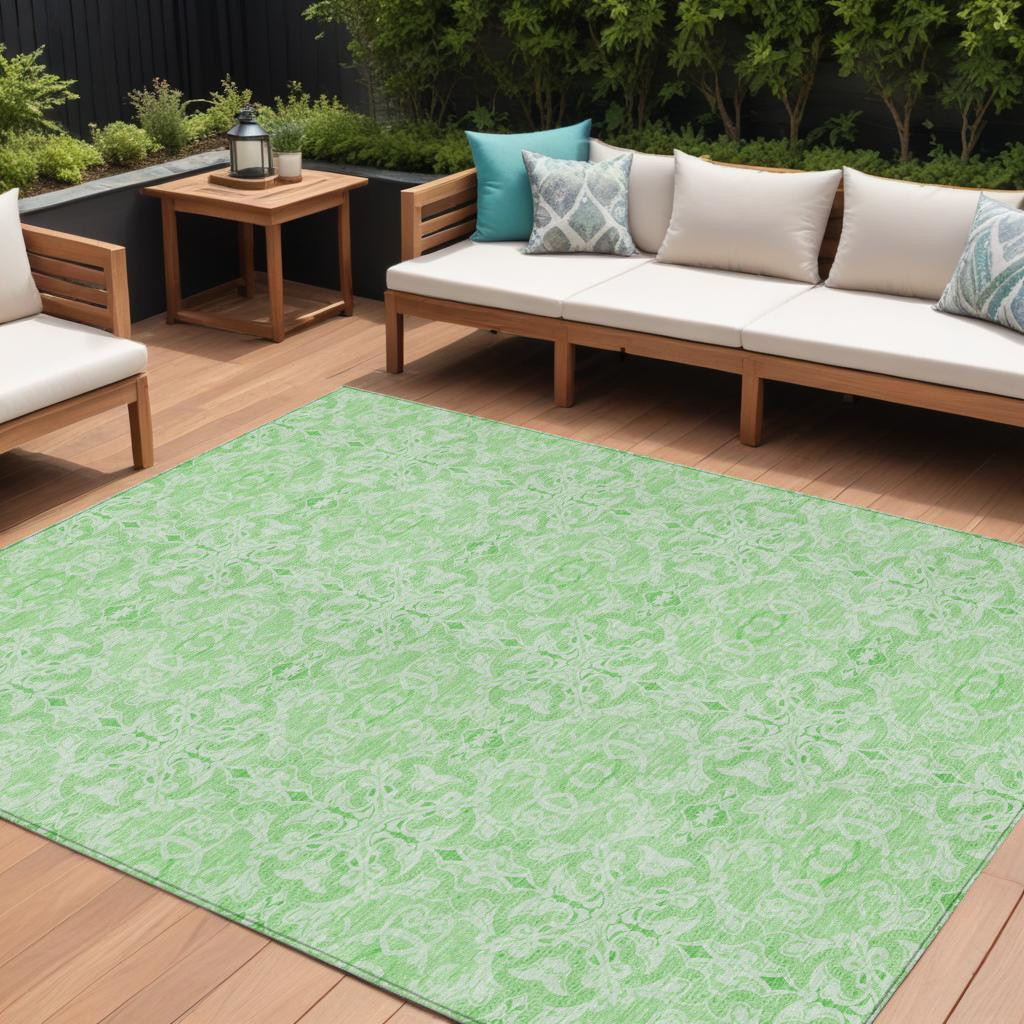 10' X 14' Lime Green And Green Medallion Washable Indoor Outdoor Area Rug-586797-1