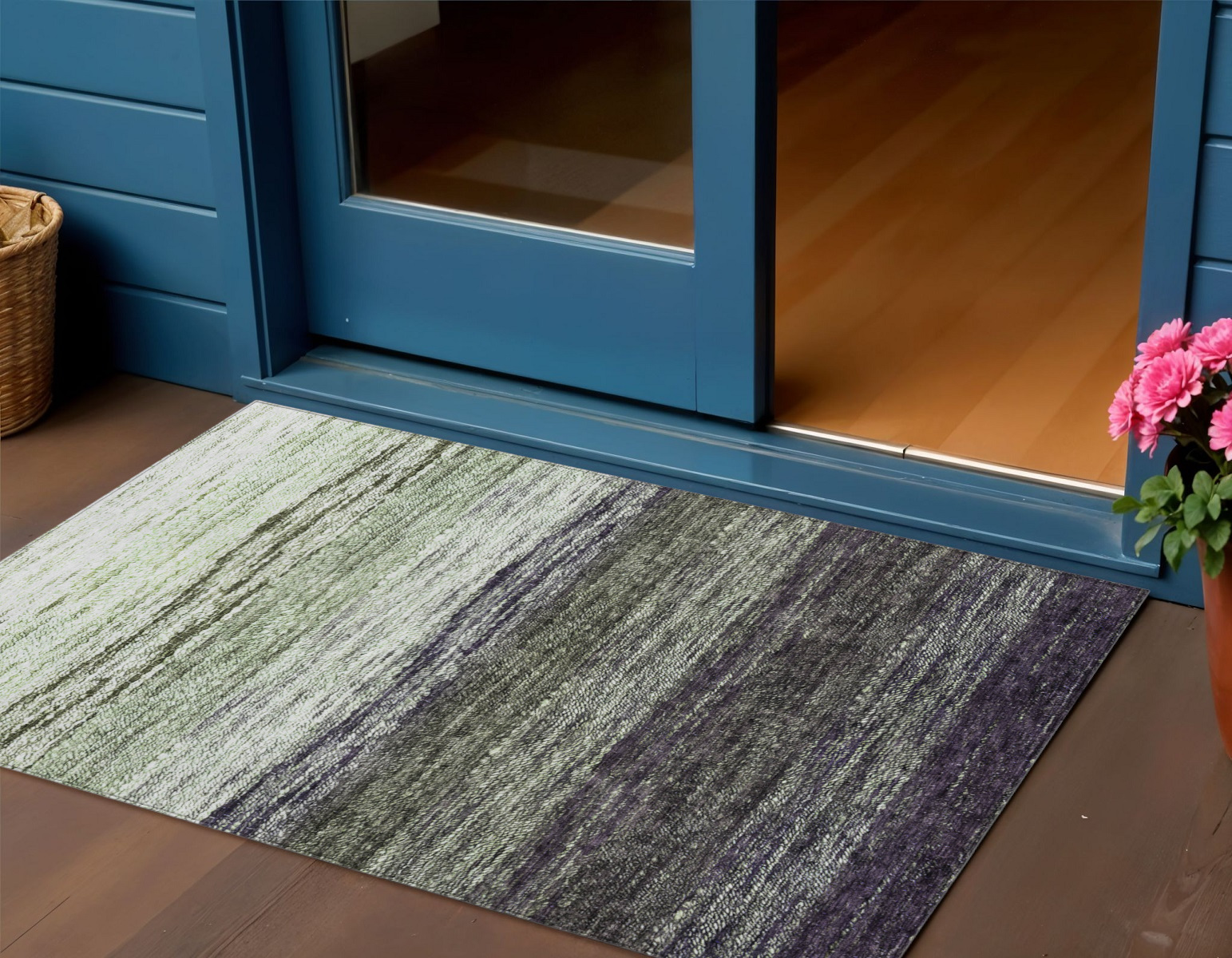 3' X 5' Green Ivory And Purple Ombre Washable Indoor Outdoor Area Rug-586900-1