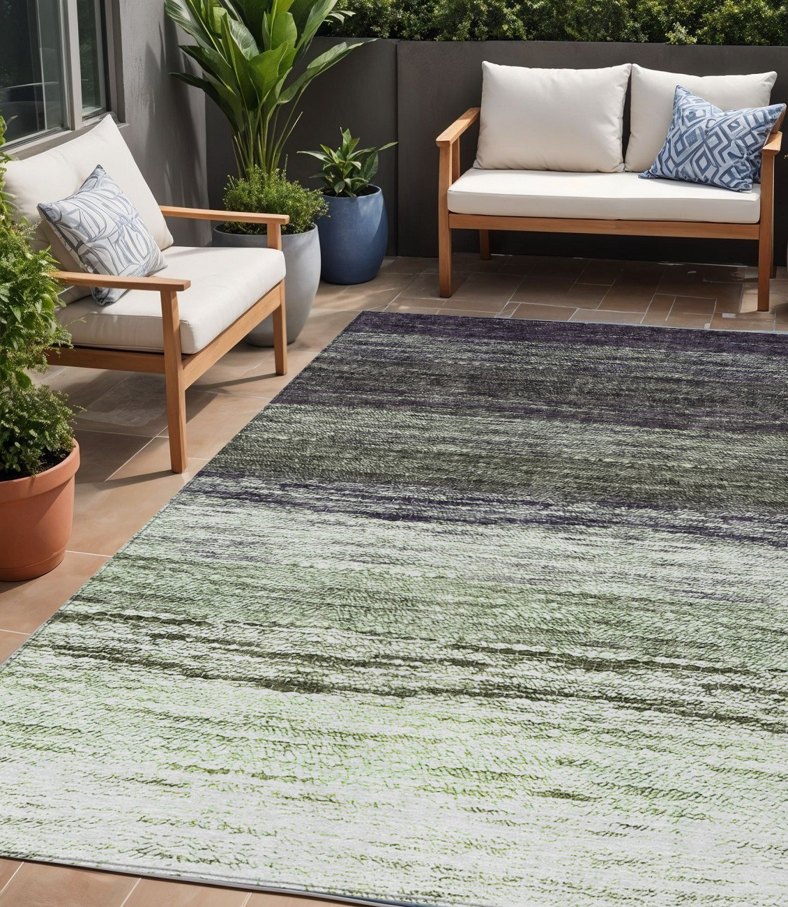 5' X 8' Green Ivory And Purple Ombre Washable Indoor Outdoor Area Rug-586901-1