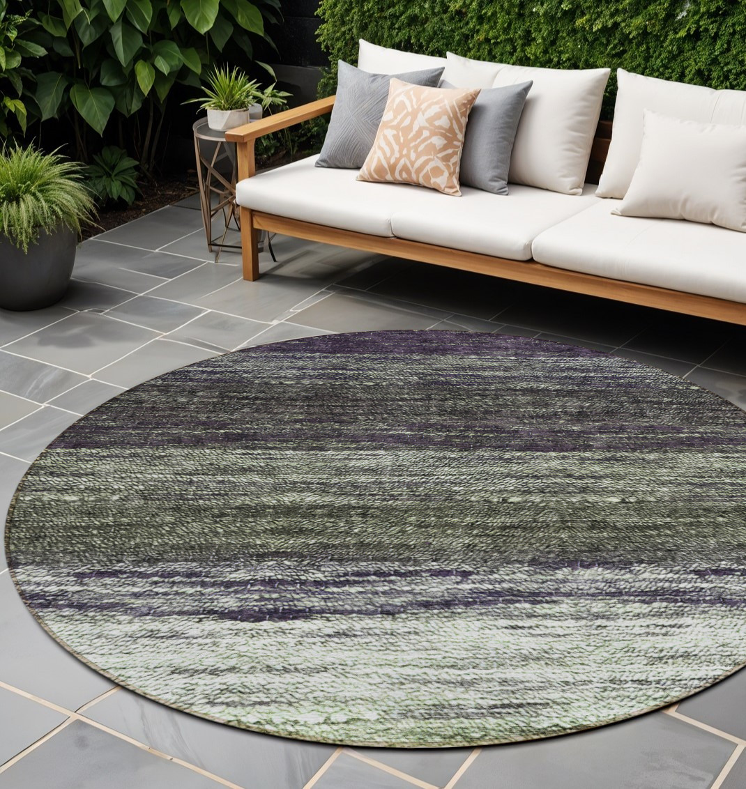 8' Green Ivory And Purple Round Ombre Washable Indoor Outdoor Area Rug-586902-1