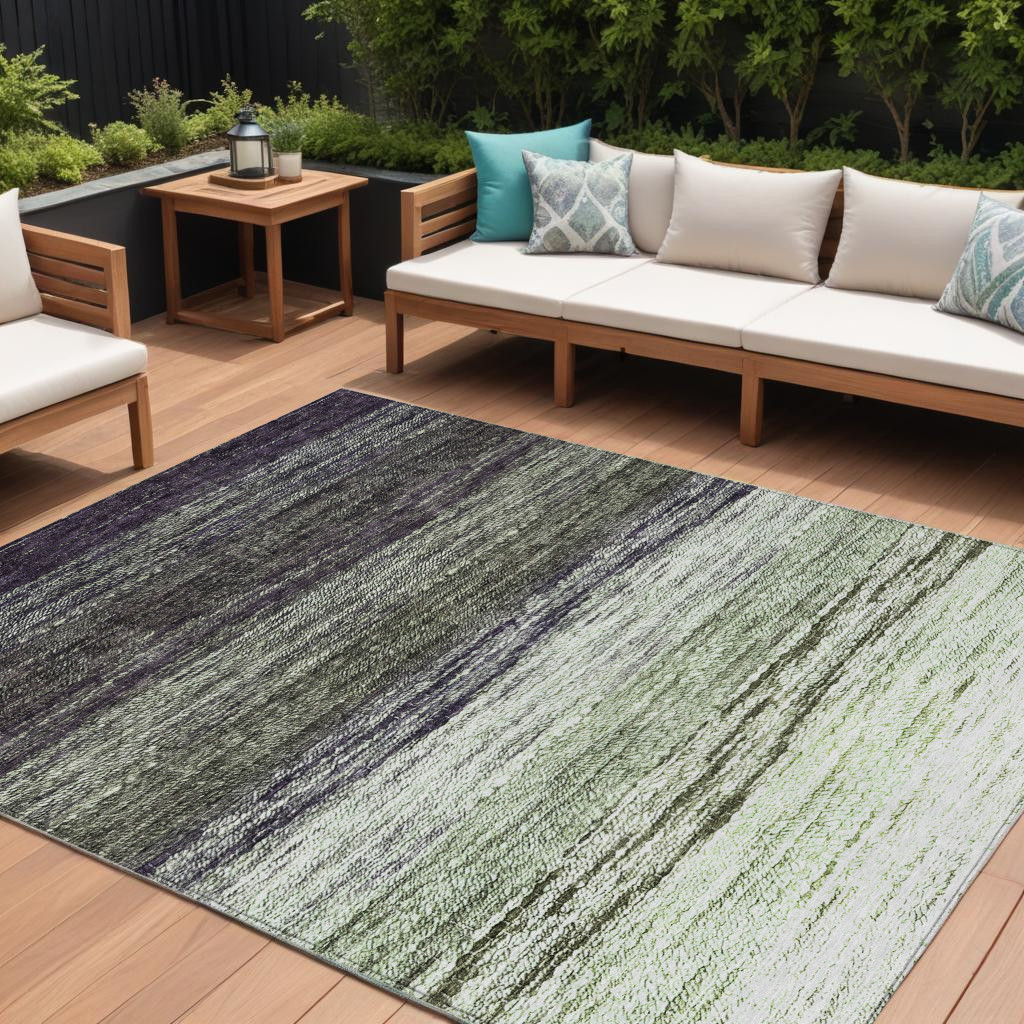 9' X 12' Green Ivory And Purple Ombre Washable Indoor Outdoor Area Rug-586904-1