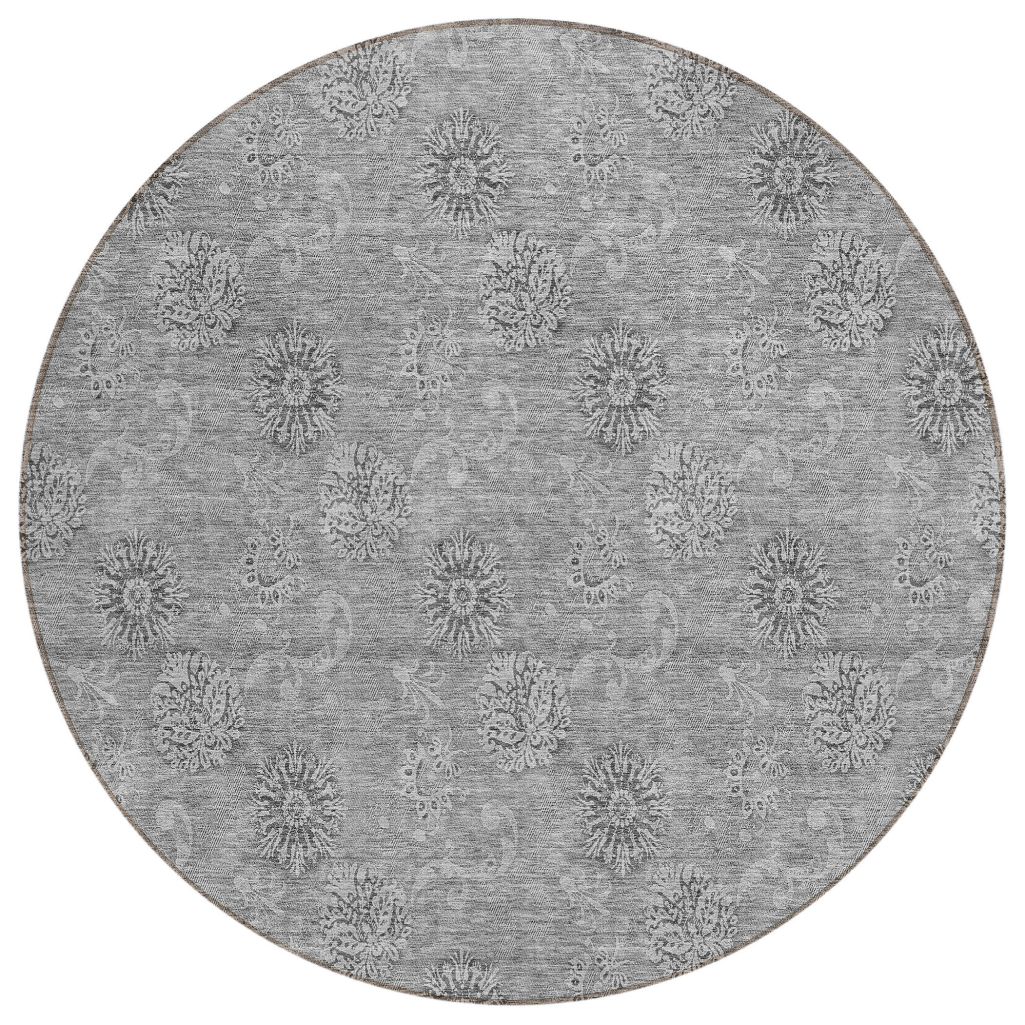 8' Round Gray And Ivory Round Floral Indoor Outdoor Area Rug 8' Round Gray And Ivory Round Floral Indoor Outdoor Area Rug
