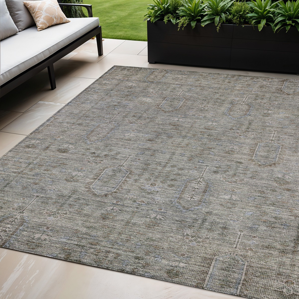 5' X 8' Gray And Silver Southwestern Washable Indoor Outdoor Area Rug-587051-1