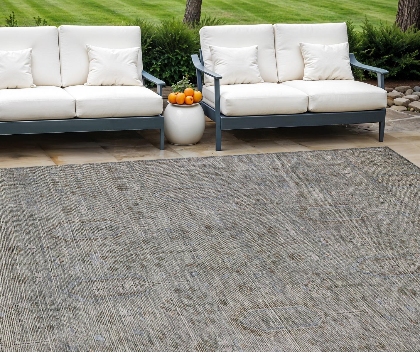 10' X 14' Gray And Silver Southwestern Washable Indoor Outdoor Area Rug-587055-1