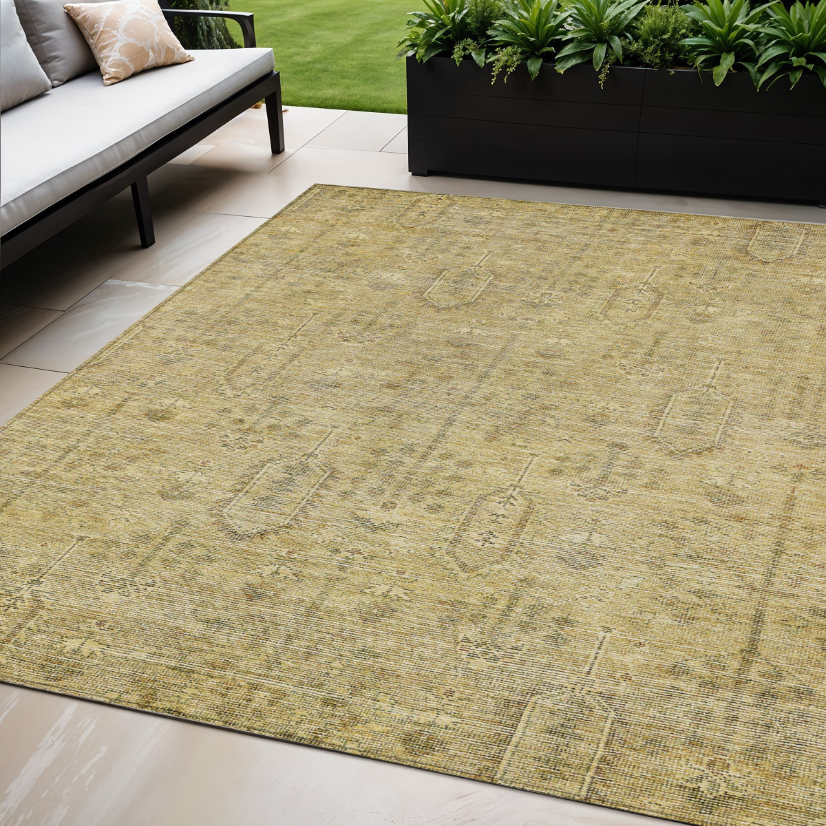 5' X 8' Gold And Taupe Southwestern Washable Indoor Outdoor Area Rug-587057-1