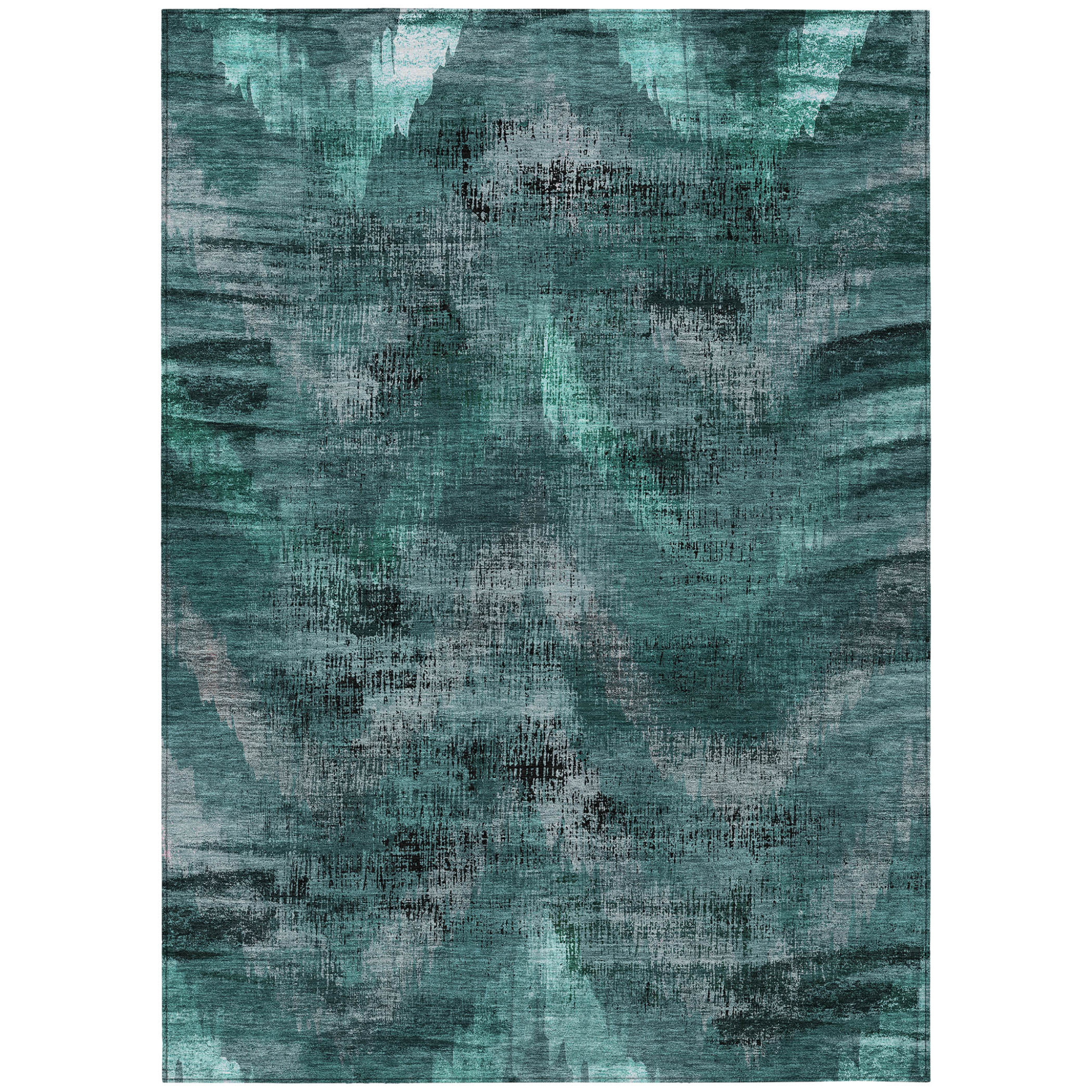 3' X 5' Fern Green And Emerald Abstract Washable Indoor Outdoor Area Rug-587128-1
